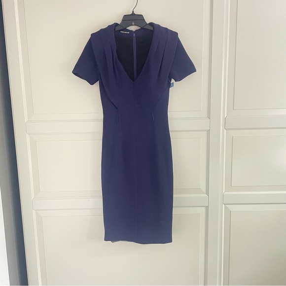 Charles Chang Lima Short Sleeve V-Neck Sheath Dress Deep Purple 26555 - Picture 3 of 13